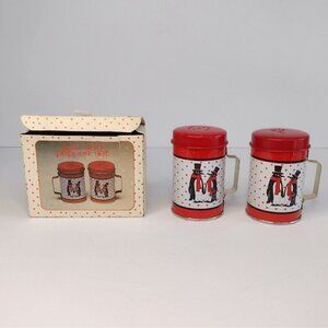 Vintage Hong Kong Tin Penguin Salt And Pepper Shakers Christmas Winter